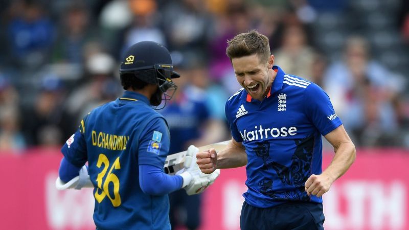 Chris Woakes celebrating after dismissing Chandimal