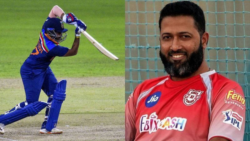 Prithvi Shaw holding a pose in Colombo (L) and Wasim Jaffer.