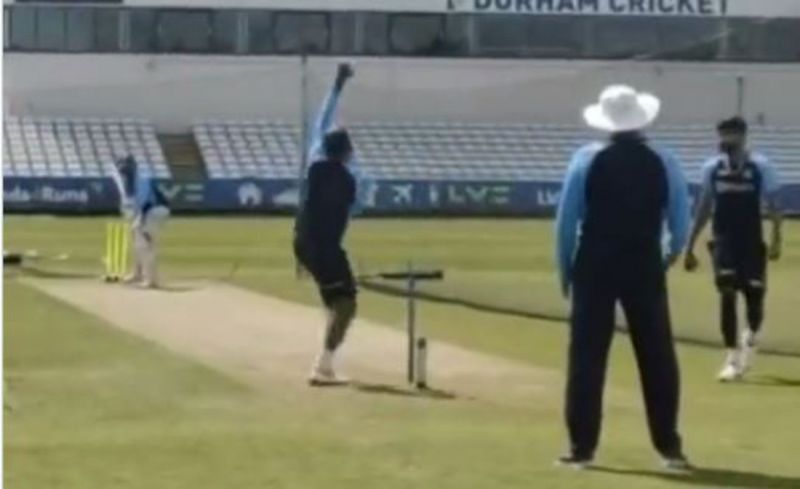 Mohammad Shami in full flow during the practice session (Screengrab: Twitter)