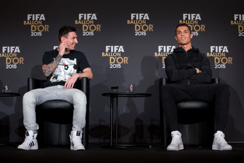 Lionel Messi (left) and Cristiano Ronaldo at the FIFA Ballon d&#039;Or Gala 2015