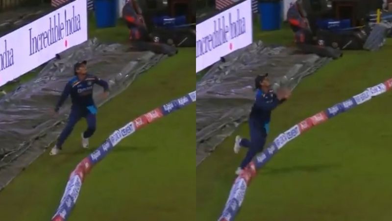 Snippets from Rahul Chahar&#039;s stunning catch in the 2nd T20I.