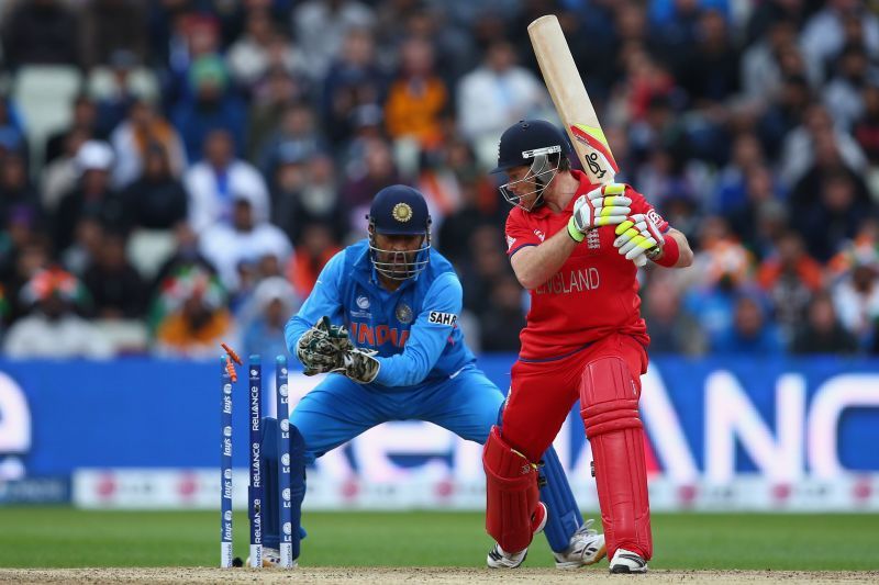 MS Dhoni stumps England's Ian Bell in the 2013 Champions Trophy final.