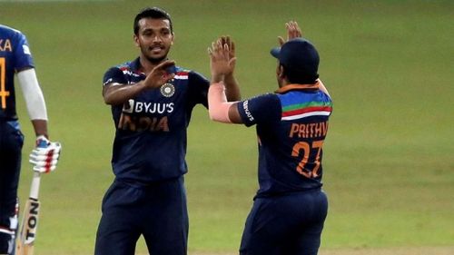 Chetan Sakariya celebrating a wicket on Friday