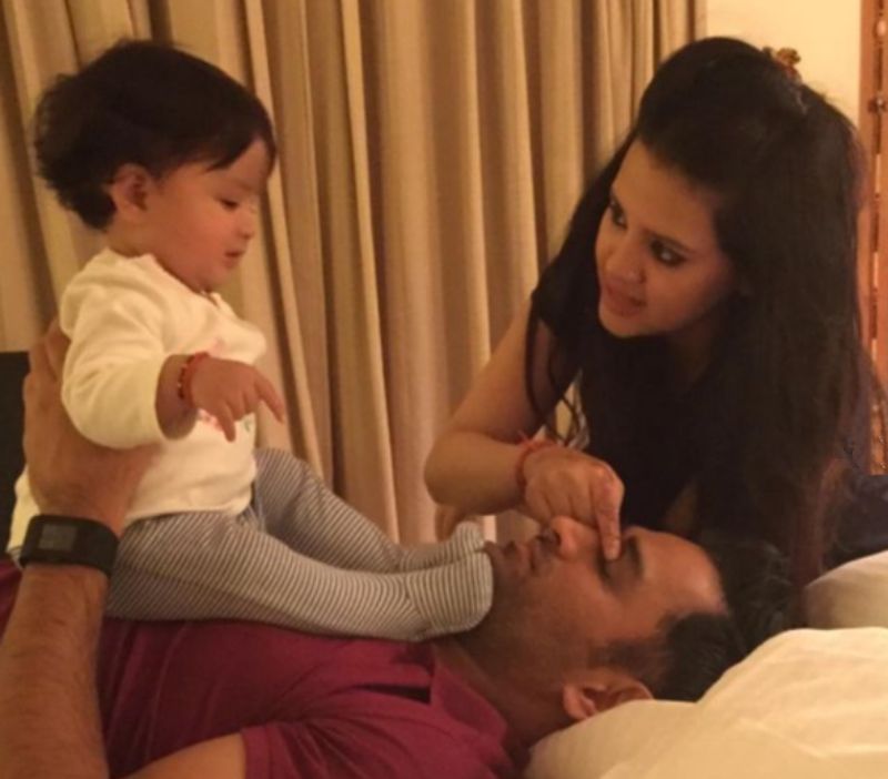 MS Dhoni with Ziva and Sakshi. Pic: Sakshi Dhoni/ Instagram