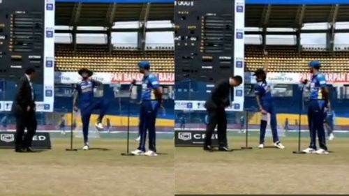 Shikhar Dhawan's hilarious thigh-five at the toss on Friday.