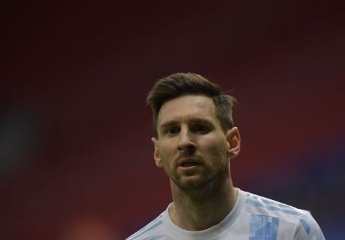 Lionel Messi looks on during Argentina's Copa America 2021 semifinal against Colombia