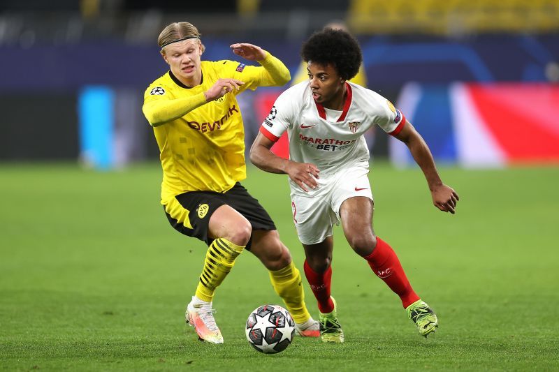 Jules Koundé (right) has been rock solid for Sevilla. (Photo by Lars Baron/Getty Images)