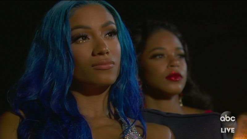 Sasha Banks and Bianca Belair listening to Maya Moore at the ESPY Awards