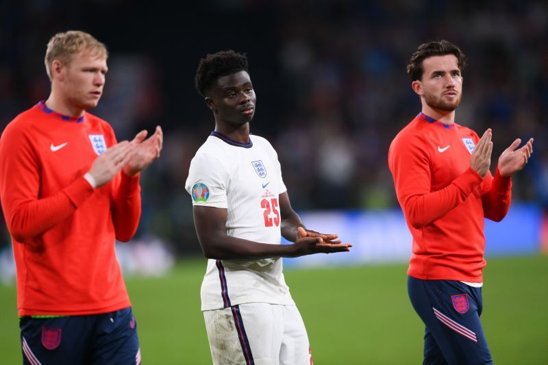 Bukayo Saka (centre) had a night to forget.