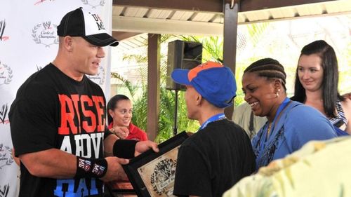 John Cena at a Make-A-Wish Pizza Party