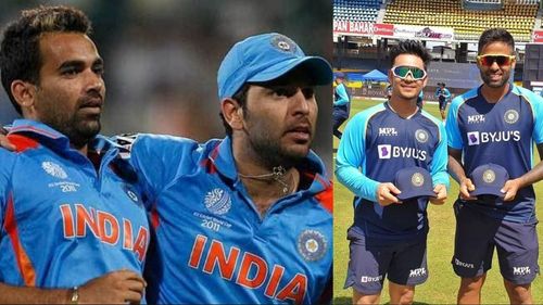 Indian cricketers Yuvraj Singh and Zaheer Khan; Ishan Kishan and Suryakumar Yadav