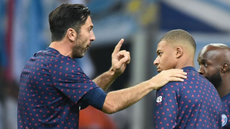 Kylian Mbappe played with Gianluigi Buffon (left) for one year at PSG.