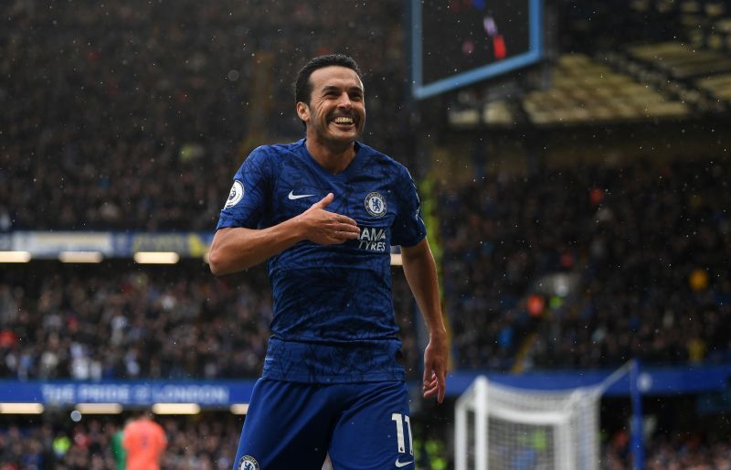 Pedro celebrates a goal for Chelsea