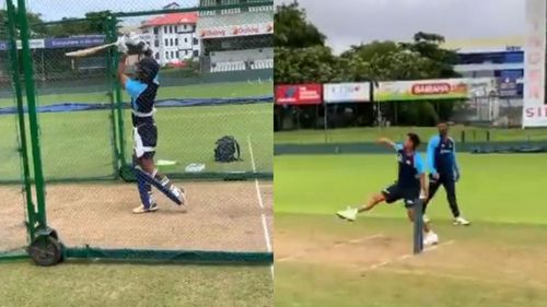 Screengrabs from Shikhar Dhawan (L) and Kuldeep Yadav's practice sessions.