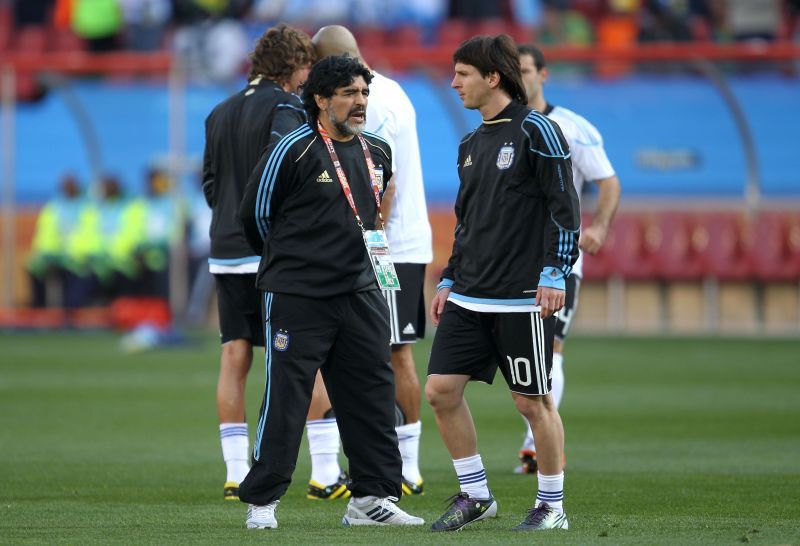 Diego Maradona and Lionel Messi (right)