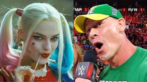 Margot Robbie as DC Entertainment's Harley Quinn (left) and John Cena in WWE (right)