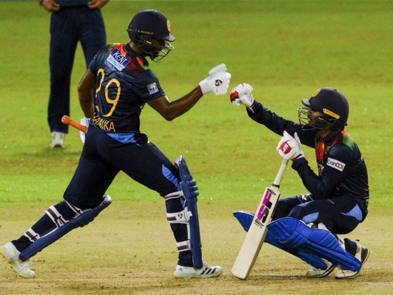 Sri Lanka&#039;s Chamika Karunaratne and Dhananjaya De Silva after a win (P.C. Twitter)