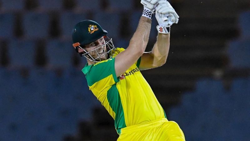 Mitchell Marsh batting against West Indies in the ongoing T20I series