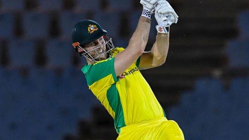 Mitchell Marsh batting against West Indies in the ongoing T20I series