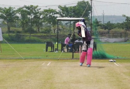 Manan Vohra in a nets session at the Royals academy. Pic Credits: Rajasthan royals Twitter