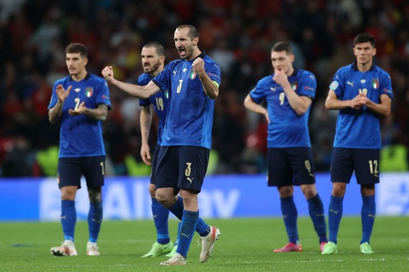 Giorgio Chiellini (second from left) of Italy