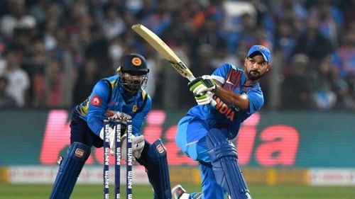 Shikhar Dhawan in action against Sri Lanka