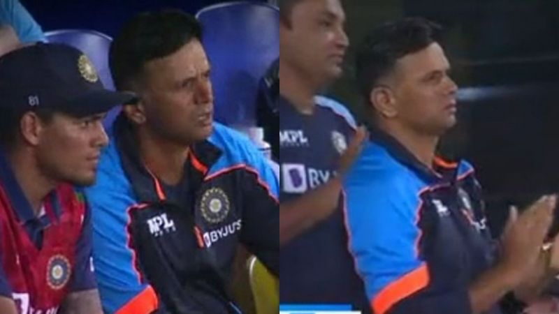 An animated Rahul Dravid watching the second India-Sri Lanka ODI. (PC: Twitter)