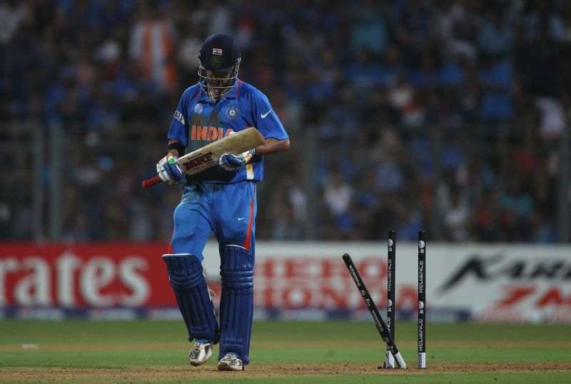 Gautam Gambhir walks back after being dismissed in the 2011 World Cup final. Pic: Getty Images