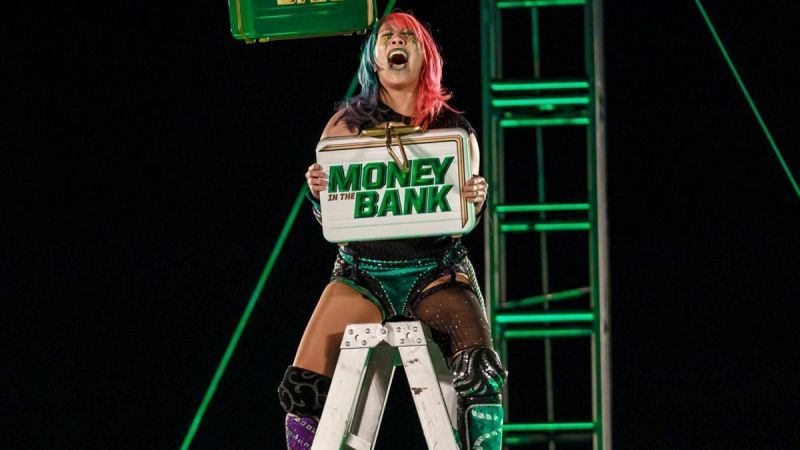 Asuka winning the Money in the Bank briefcase in 2020