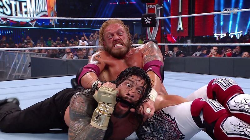 Edge and Roman Reigns squared off at WrestleMania 37 in a Triple Threat Match