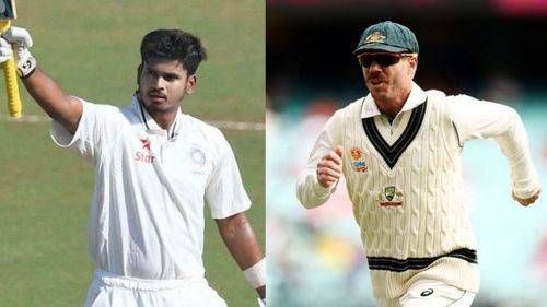 Shreyas Iyer during his India A double ton (L) and David Warner