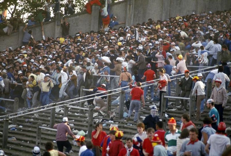 Liverpool and Juventus fans clash on the eve of the 1985 European Cup final.