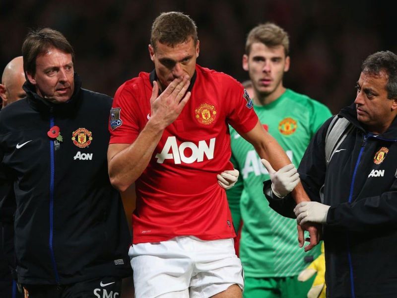 Nemanja Vidic suffered a head injury against Arsenal and did not return for the second half.