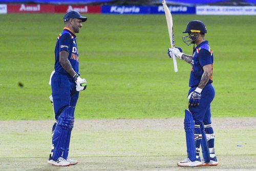 Shikhar Dhawan and Ishan Kishan during their 85-run partnership (Credit: Getty Images)