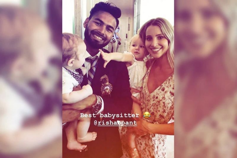 Rishabh Pant with Tim Paine&#039;s wife and kids. Pic: Bonnie Paine/ Instagram Story