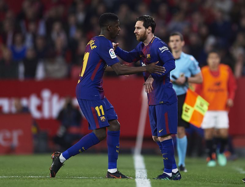 Ousmane Dembele (left) and Lionel Messi