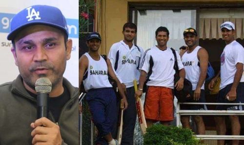 Virender Sehwag with his teammates from the past