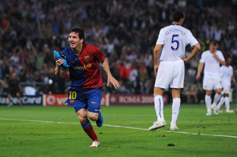 Lionel Messi, with his renowned boot celebration