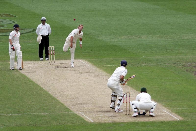 Shane Warne bowling in his final Test.