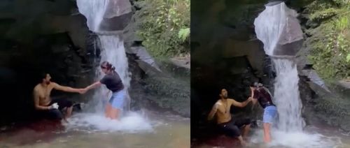 Ishant Sharma having fun at the waterfall. Pic Credits: Ishant.sharma29