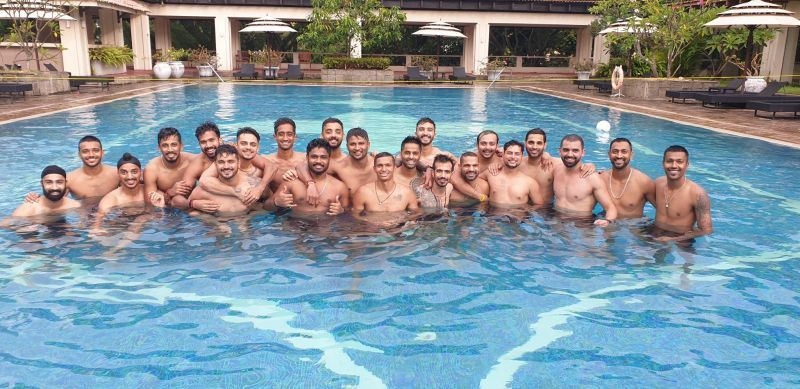 Team India re-unite in the pool after hard quarantine