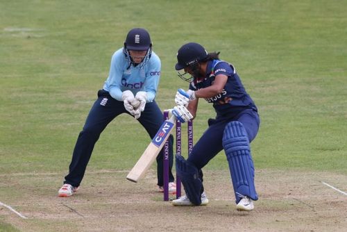 Harmanpreet Kaur has failed to fire in England so far. Pic: ICC