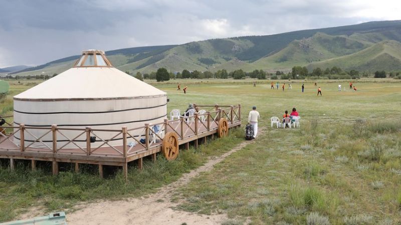 An ongoing cricket match at the Mongolian Friendship Ground, Ulan Bator. (Source: ICC)