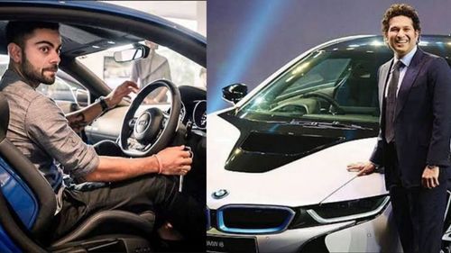 Virat Kohli and Sachin Tendulkar with their cars