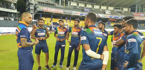 Shikhar Dhawan with the Sri Lankan team after India's loss in the third T20I (Photo: BCCI)