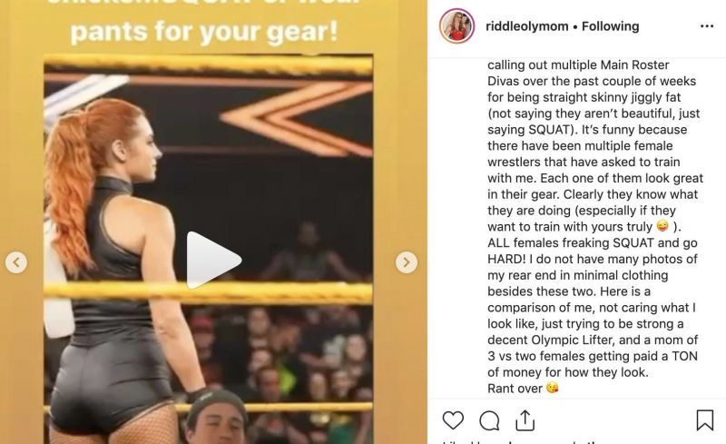 Riddle's wife's now-deleted Instagram post