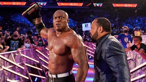 Bobby Lashley and MVP after Lashley's SummerSlam match