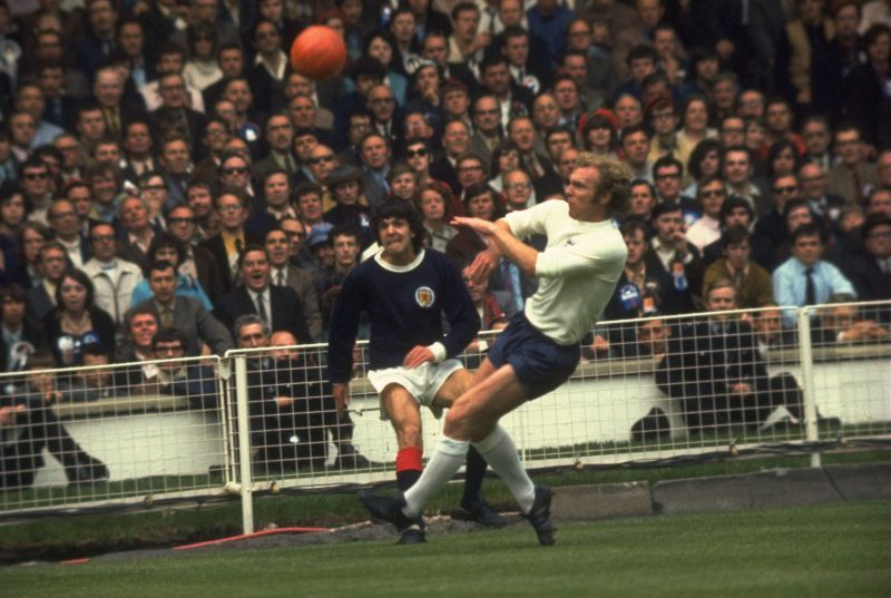 Bobby Moore of England challenging for the ball