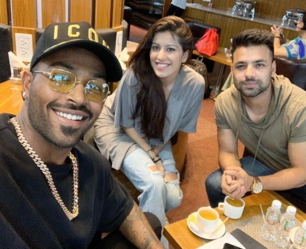 Hardik pandya with his sister-in-law Pankhuri Pandya along with his friend