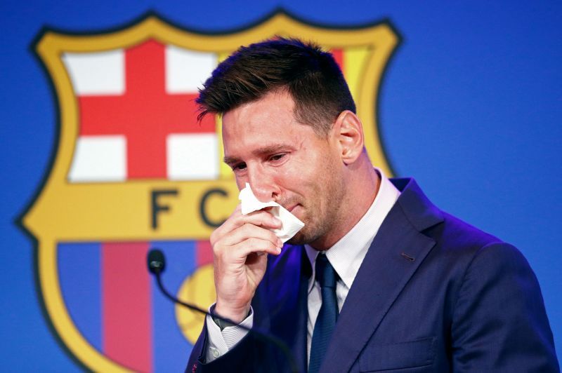 Lionel Messi at his final Barcelona press conference (Photo by Eric Alonso/Getty Images)
